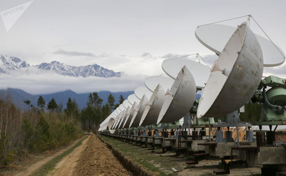 布里亚特共和国巴达尔地区的西伯利亚射电日光仪的天线设备。