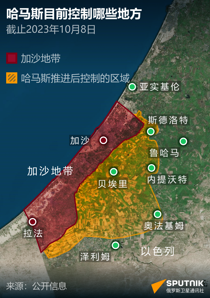 巴以冲突：哈马斯目前控制区域（10月8日） - 俄罗斯卫星通讯社