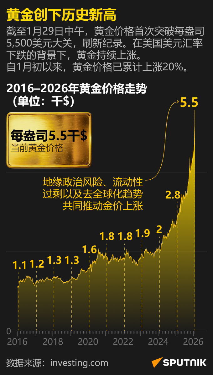 黄金价格突破历史纪录 - 俄罗斯卫星通讯社