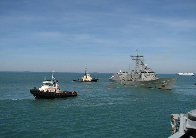 HMAS Adelaide Leaves the Port of Darwin 