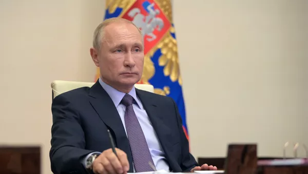 13 июля 2020. Президент РФ Владимир Путин проводит в режиме видеоконференции заседание Совета по стратегическому развитию и национальным проектам - 俄羅斯衛星通訊社