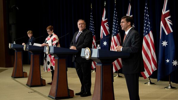 Глава МИД Австралии Мэрис Пэйн на пресс-конференции в Вашингтоне по итогам переговоров министров иностранных дел и обороны США и Австралии в формате 2+2.  - 俄罗斯卫星通讯社