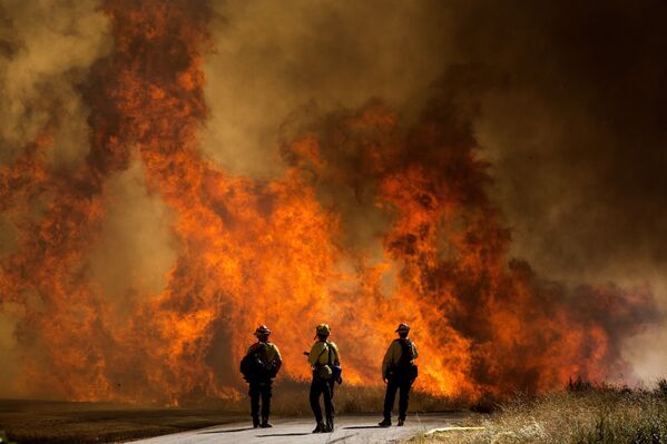 加利福尼亞州著火草地旁的消防員 - 俄羅斯衛星通訊社