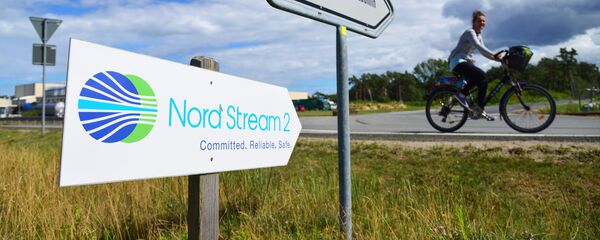 Указатель возле наземного стыковочного пункта газопровода Северный поток-2 в Любмине. - 俄羅斯衛星通訊社