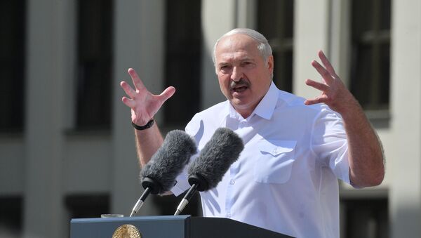 Президент Белоруссии Александр Лукашенко выступает на митинге, организованном в его поддержку на площади Независимости в Минске - 俄羅斯衛星通訊社