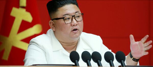 Лидер КНДР Ким Чен Ын во время выступления на пленарном заседании Центрального комитета Трудовой партии Кореи - 俄罗斯卫星通讯社