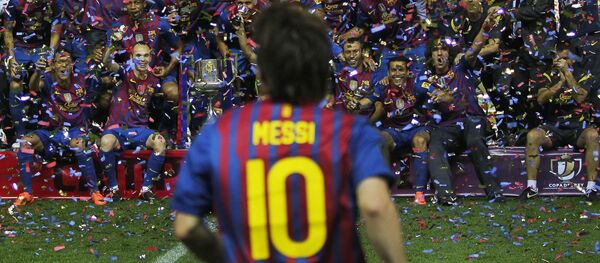 Лионель Месси празднует победу в матче со своей командой - 俄羅斯衛星通訊社