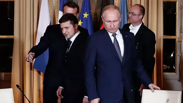Президент России Владимир Путин и президент Украины Владимир Зеленский - 俄羅斯衛星通訊社