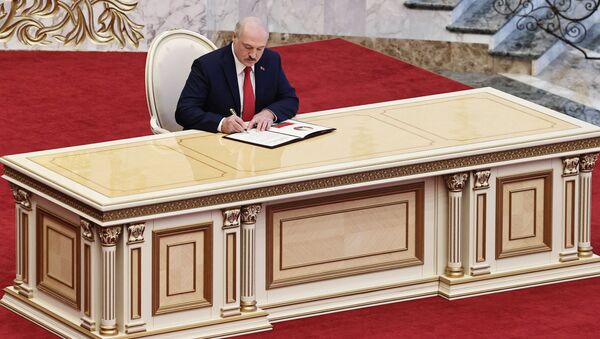 Президент Белоруссии Александр Лукашенко на церемонии инаугурации в Минске. - 俄罗斯卫星通讯社