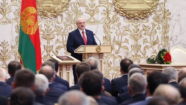 Президент Белоруссии Александр Лукашенко на церемонии инаугурации в Минске.  - 俄罗斯卫星通讯社