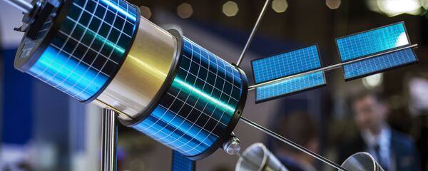 Космический аппарат Гонец-М на стенде компании ОАО Информационные спутниковые системы имени академика М.Ф. Решетнёва  - 俄羅斯衛星通訊社