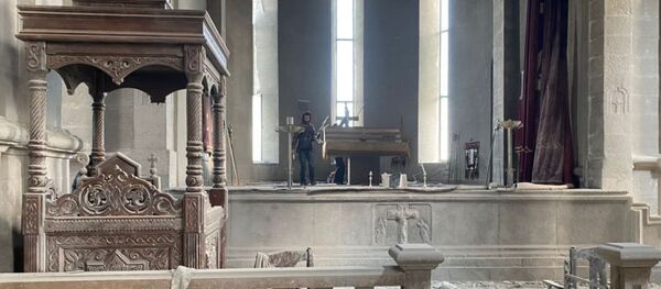  Собор Святого Христа Всеспасителя, поврежденный в результате обстрела города Шуша в Нагорном Карабахе.  - 俄罗斯卫星通讯社