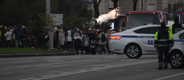  Участники акции пенсионеров и сотрудники правоохранительных органов во время протестов в Минске - 俄罗斯卫星通讯社