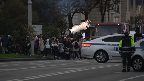  Участники акции пенсионеров и сотрудники правоохранительных органов во время протестов в Минске - 俄羅斯衛星通訊社