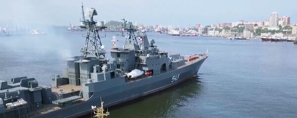 Модернизированный большой противолодочный корабль Тихоокеанского флота проекта 1155 Маршал Шапошников во время проведения этапа заводских ходовых испытаний в Японском море - 俄罗斯卫星通讯社