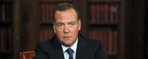 20 октября 2020. Заместитель председателя Совета безопасности РФ Дмитрий Медведев во время записи выступления для пленарного заседания форума Открытые инновации - 2020. - 俄罗斯卫星通讯社