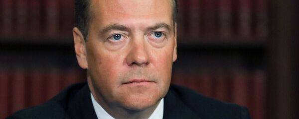 20 октября 2020. Заместитель председателя Совета безопасности РФ Дмитрий Медведев во время записи выступления для пленарного заседания форума Открытые инновации - 2020. - 俄罗斯卫星通讯社