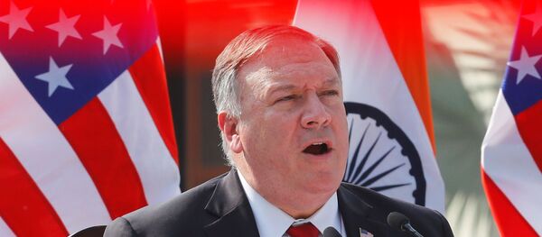 Майк Помпео во время пресс-конференции в Индии. 27 октября 2020 - 俄罗斯卫星通讯社