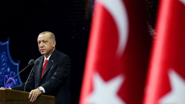 Президент Турции Реджеп Тайип Эрдоган во время выступления в Анкаре, Турция  - 俄羅斯衛星通訊社