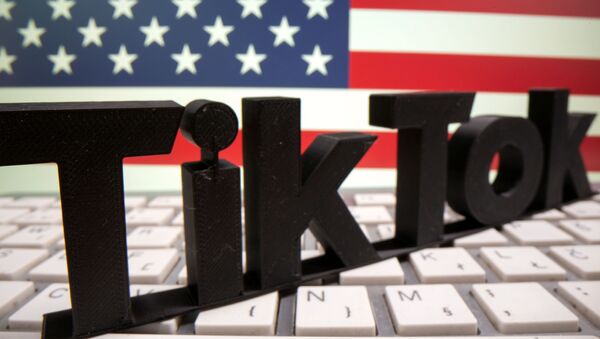 Иллюстрация Tiktok на фоне флага США - 俄罗斯卫星通讯社