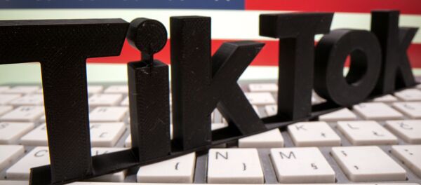 Иллюстрация Tiktok на фоне флага США - 俄罗斯卫星通讯社