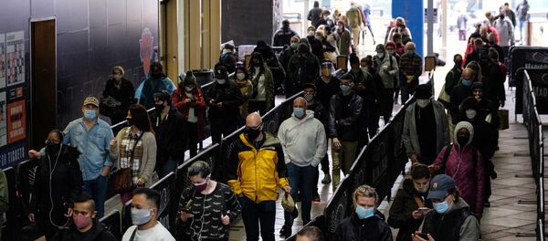 Избиратель во время досрочного голосования на выборах президента США в спортивном комплексе Мэдисон-сквер-гарден в Нью-Йорке - 俄罗斯卫星通讯社