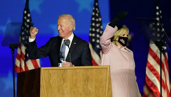 Кандидат в президенты США Джо Байден во время выступления в Уилмингтоне - 俄羅斯衛星通訊社