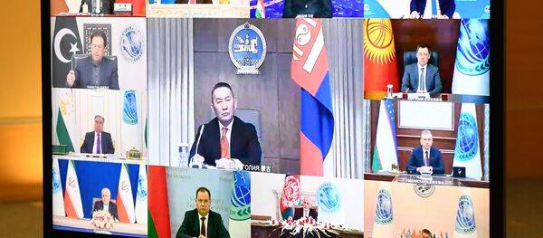 10 ноября 2020. Участники заседания Совета глав государств - членов Шанхайской организации сотрудничества (ШОС) в режиме видеоконференции 10 ноября 2020. Участники заседания Совета глав государств - членов Шанхайской организации сотрудничества (ШОС) в режиме видеоконференции - 俄罗斯卫星通讯社