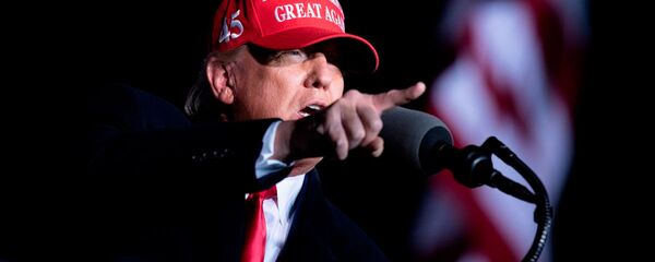 Президент США Дональд Трамп в кепке с надписью Сделаем Америку снова великой во время выступления в аэропорту штата Джорджия - 俄罗斯卫星通讯社