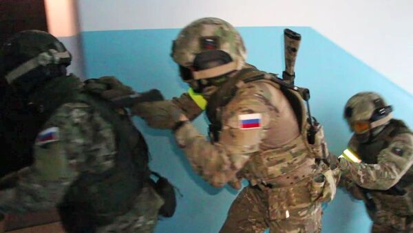 Сотрудники ФСБ РФ во время задержания межрегиональной преступной группы - 俄罗斯卫星通讯社