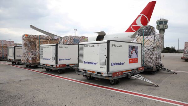 Китайская вакцина SINOVAC в аэропорту Турции перед отправкой в Бразилию. 19 ноября 2020 - 俄羅斯衛星通訊社