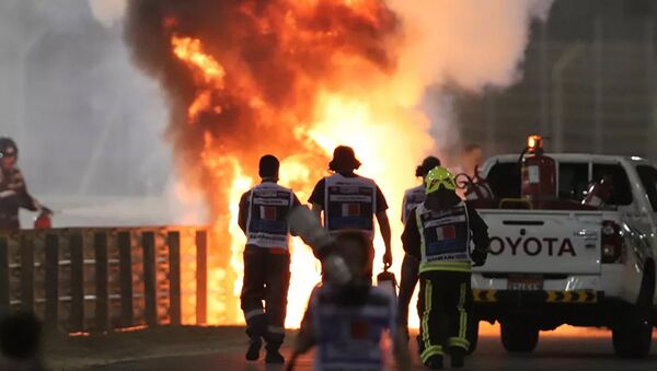 Авария Ромена Грожана во время гонки F1 гран-при Бахрейна - 俄羅斯衛星通訊社