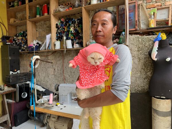 Индонезийский дизайнер Fredi Lugina Priadi со своим котом в косплей-костюме - 俄羅斯衛星通訊社