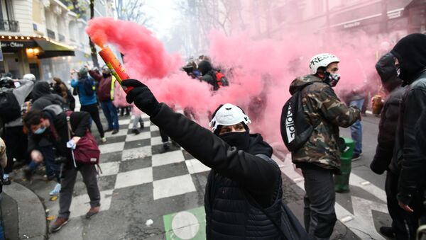 Участники акции протеста против законопроекта О глобальной безопасности в Париже, Франция - 俄罗斯卫星通讯社