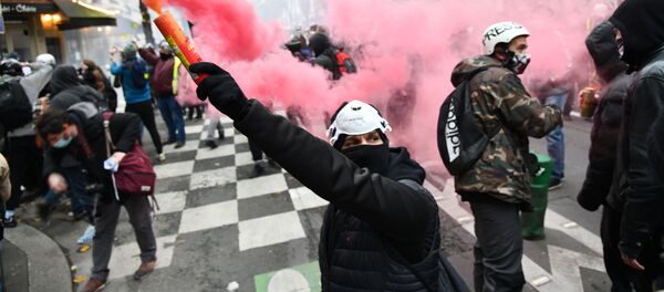 Участники акции протеста против законопроекта О глобальной безопасности в Париже, Франция - 俄羅斯衛星通訊社