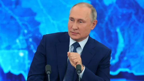 17 декабря 2020. Президент РФ Владимир Путин на большой ежегодной пресс-конференции в режиме видеоконференции. - 俄羅斯衛星通訊社