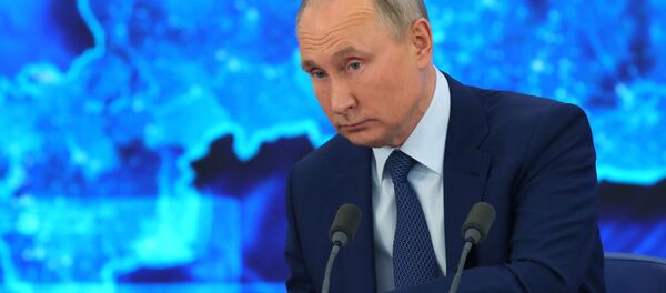 17 декабря 2020. Президент РФ Владимир Путин на большой ежегодной пресс-конференции в режиме видеоконференции. - 俄羅斯衛星通訊社