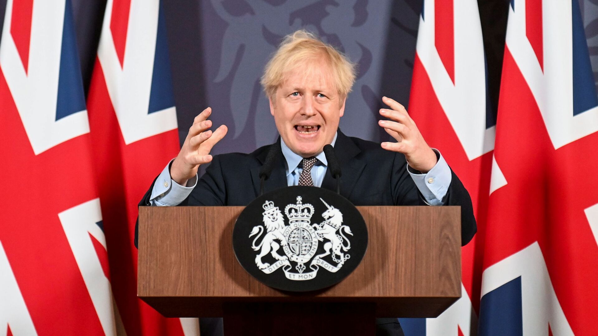 British Prime Minister Boris Johnson holds a news conference in Downing Street on the outcome of the Brexit negotiations, in London, Britain December 24, 2020.  - 俄罗斯卫星通讯社, 1920, 16.02.2022