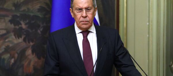  Министр иностранных дел РФ Сергей Лавров во время пресс-конференции по итогам переговоров с министром иностранных дел Катара Мухаммедом Бен Абдель Рахманом Бен Джасем Аль Тани в Москве. Изображение является раздаточным материалом, предоставлено третьей стороной - 俄罗斯卫星通讯社