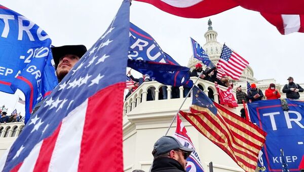 Участники акции протеста сторонников действующего президента США Дональда Трампа у здания конгресса в Вашингтоне  - 俄羅斯衛星通訊社