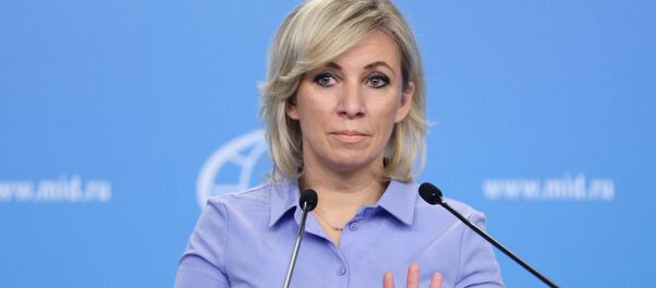 Официальный представитель Министерства иностранных дел России Мария Захарова во время брифинга в Москве  - 俄羅斯衛星通訊社