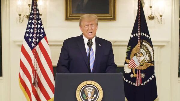 U.S President Donald Trump gives an address, a day after his supporters stormed the U.S. Capitol in Washington, U.S., in this still image taken from video provided on social media on  January 8, 2021. - 俄罗斯卫星通讯社