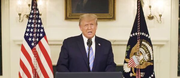 U.S President Donald Trump gives an address, a day after his supporters stormed the U.S. Capitol in Washington, U.S., in this still image taken from video provided on social media on  January 8, 2021. - 俄羅斯衛星通訊社