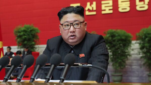 Лидер Северной Кореи Ким Чен Ын выступает на восьмом съезде Трудовой партии Кореи в Пхеньяне, КНДР - 俄罗斯卫星通讯社