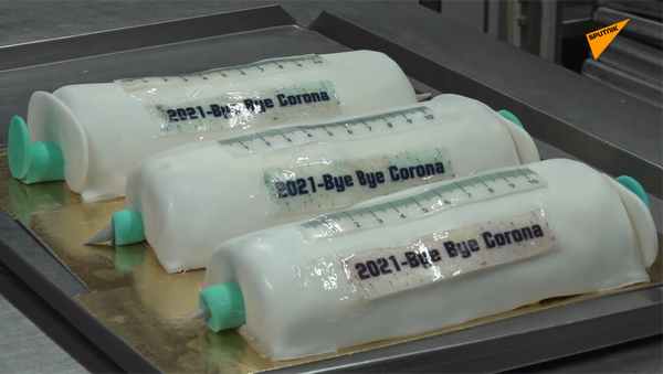 德国面包师烤制疫苗注射器形状的蛋糕“Bye Bye Corona“ - 俄罗斯卫星通讯社