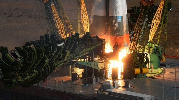  Запуск ракеты-носителя Союз-2.1а с пилотируемым кораблем Союз МС-14 со стартовой площадки космодрома Байконур. - 俄罗斯卫星通讯社