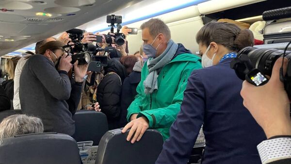 Алексей Навальный в салоне самолета авиакомпании Победа - 俄羅斯衛星通訊社