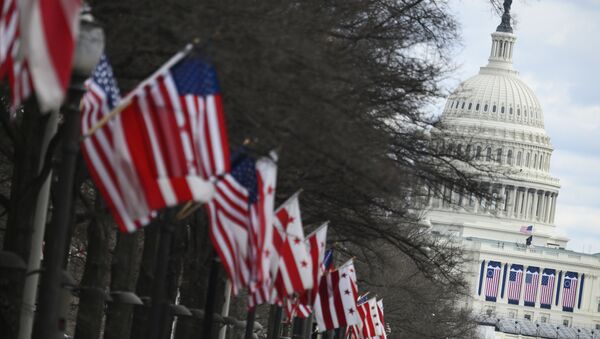 Национальные флаги США и флаги округа Колумбия возле Капитолия США в Вашингтоне - 俄罗斯卫星通讯社