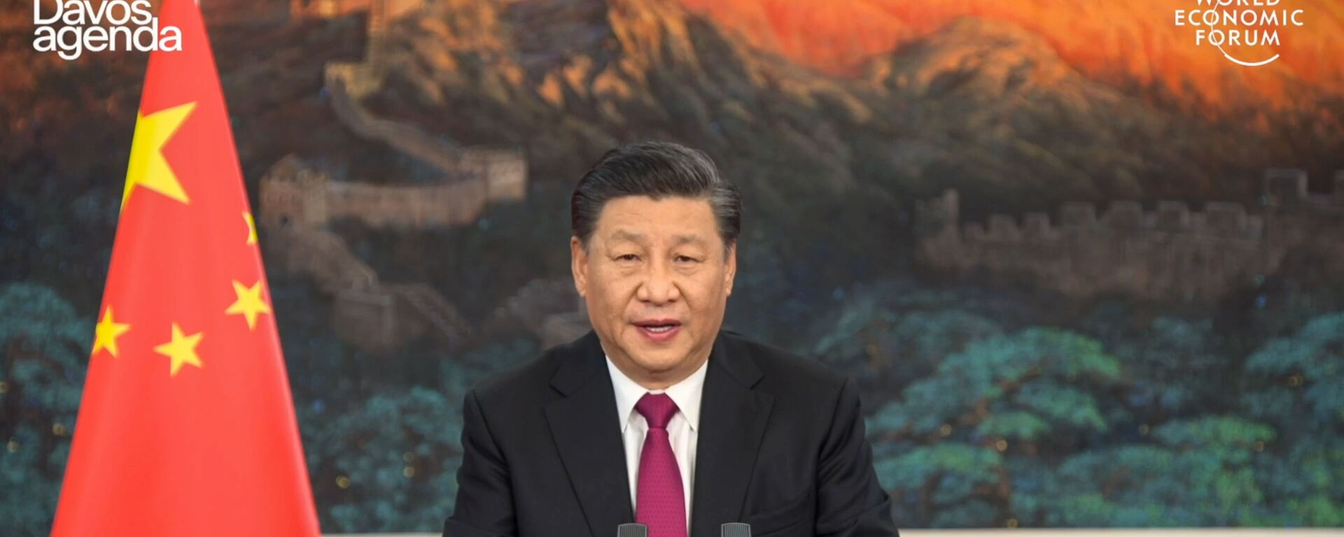 Кадр с онлайн-трансляции Всемирного экономического форума, президент Китая Си Цзиньпин выступает из Пекина, открывая полностью виртуальный Всемирный экономический форум, который обычно проходит в Давосе, Швейцария. - 俄罗斯卫星通讯社, 1920, 09.02.2021