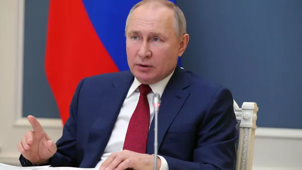27 января 2021. Президент РФ Владимир Путин выступает по видеосвязи на сессии Давосская повестка дня 2021 Всемирного экономического форума (ВЭФ) - 俄羅斯衛星通訊社